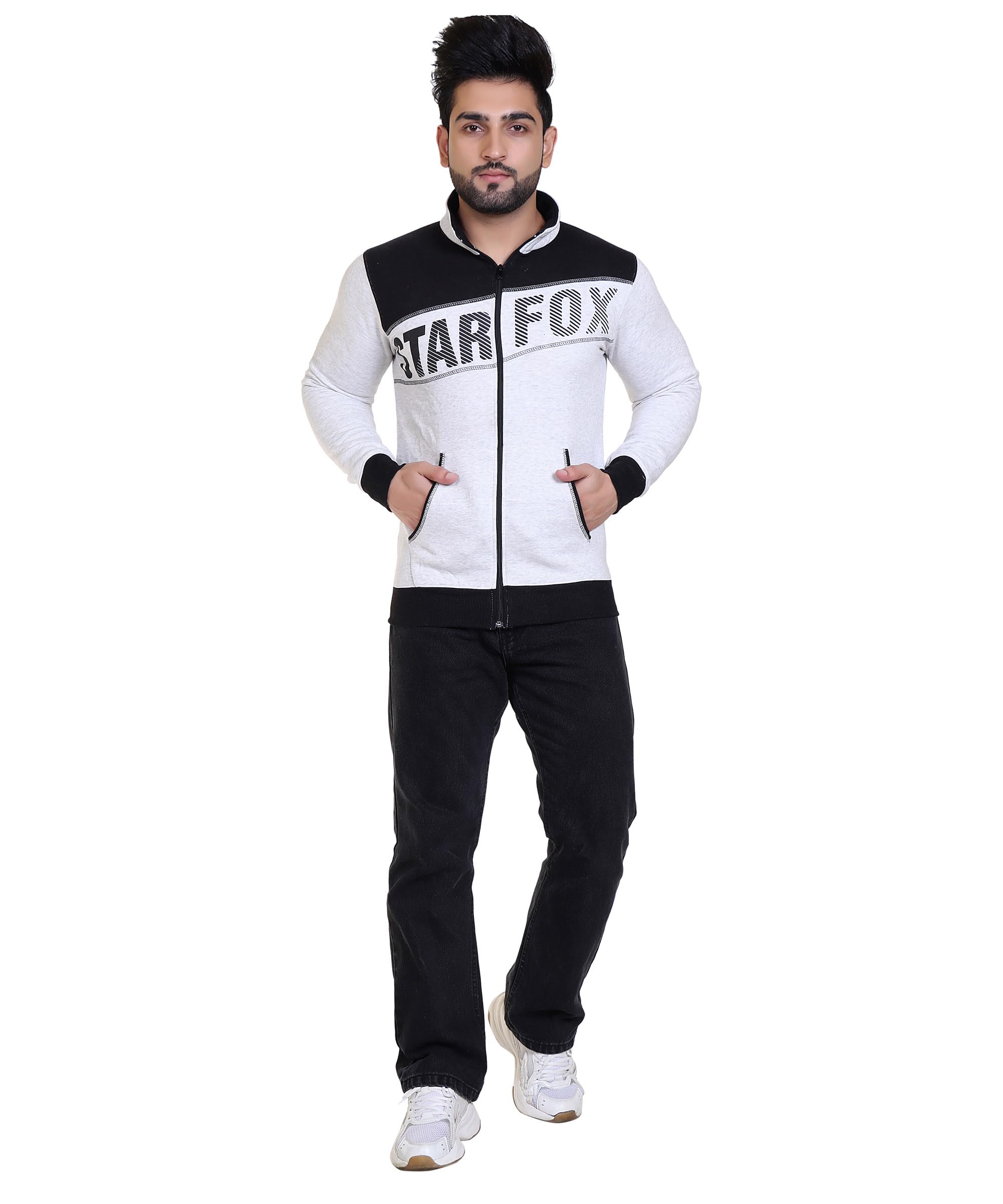StarFox Cut & Sew Sweatshirt, Printed for Clossy Look Front Zip Closure Reguler Fit for Men