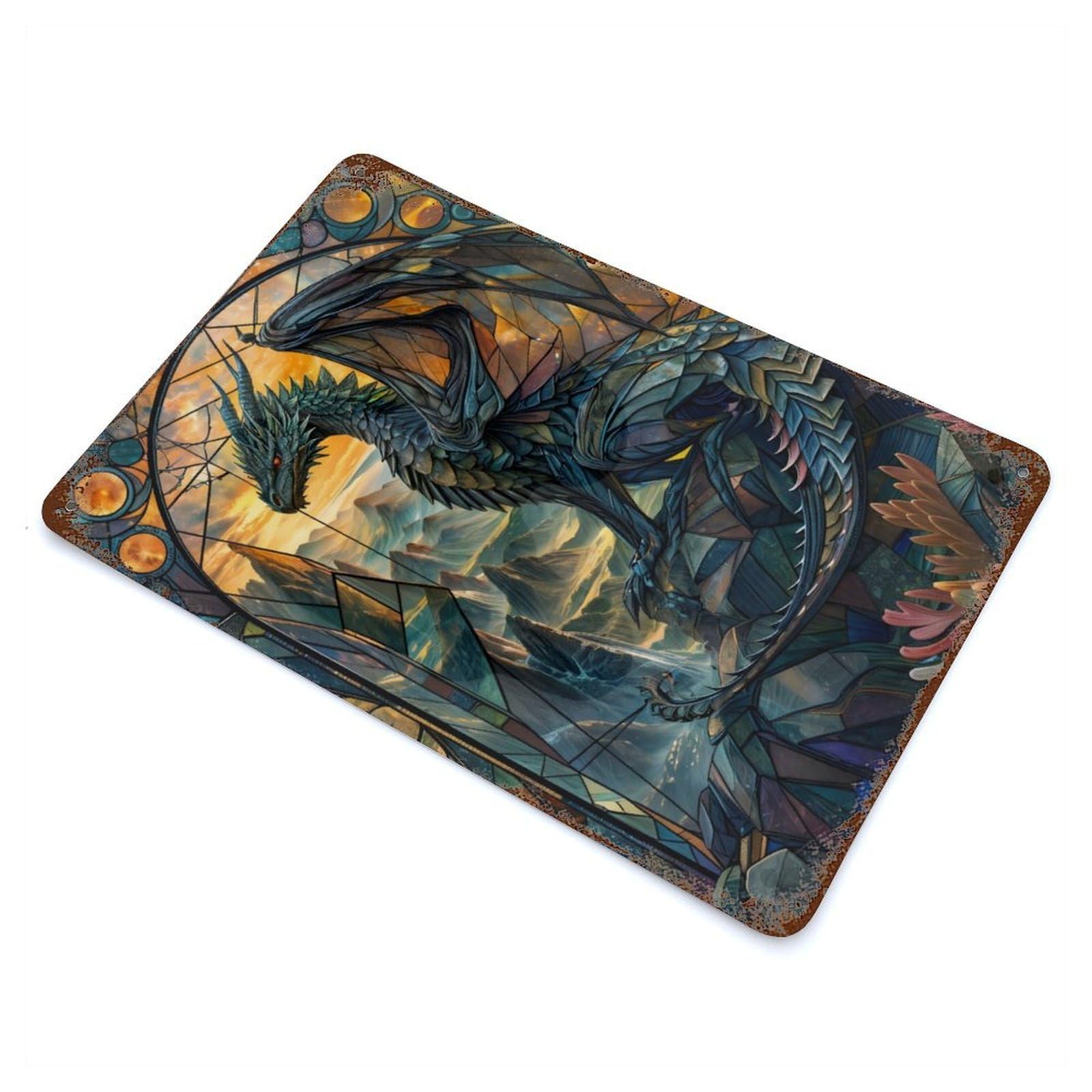 Retro Metal Sign Stained Tail Dragon 11.8"x7.9", Retro Wall Decor for Living Room, Hallway And Home Decor