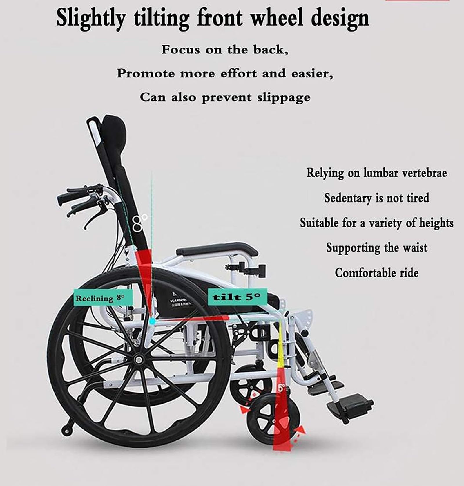 Silla de ruedas plegable, Silla de Ruedas de Transporte Ligera con Reposacabezas, con Respaldo Reclinable Silla de Ruedas de Viaje Portátil, Scooter de Movilidad para Adultos, para Movilidad de Discap