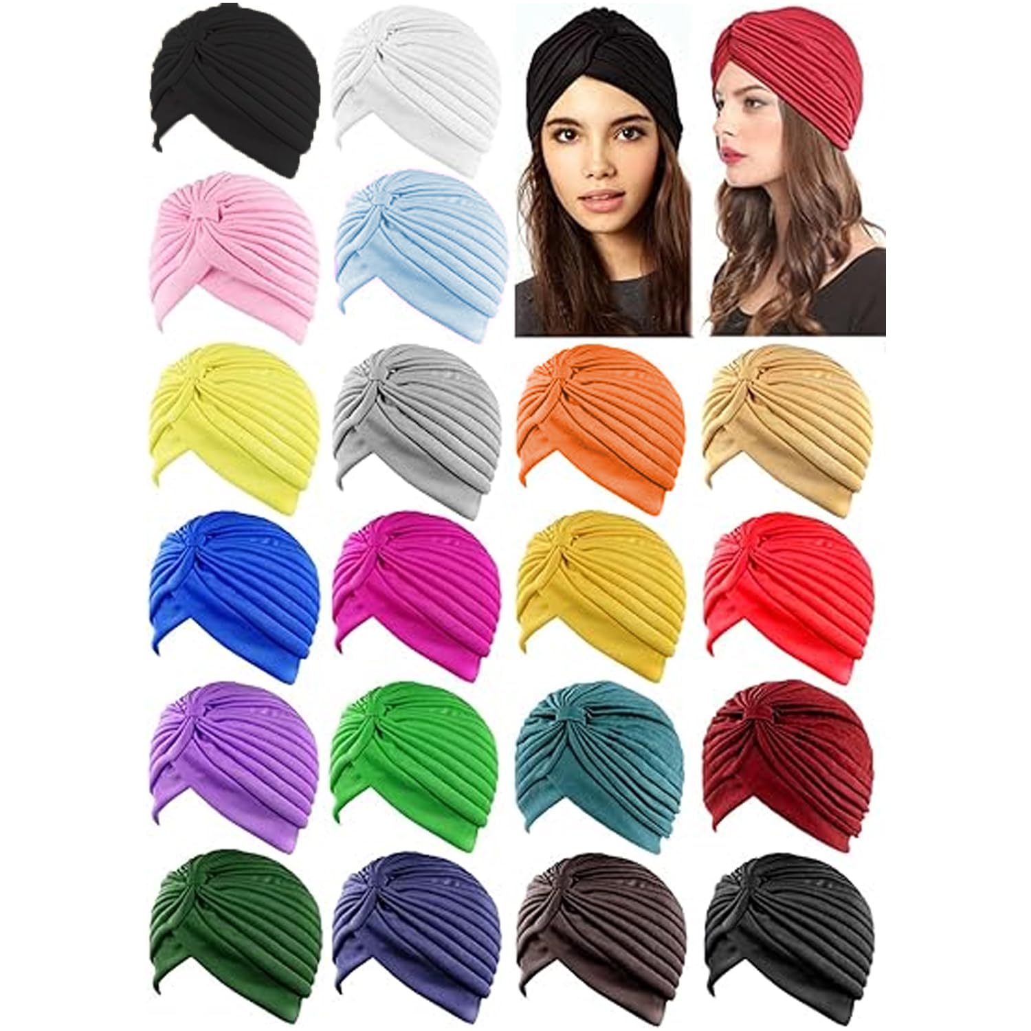 20 Pieces Stretchy Turban Cap Twisted Head Wraps Chemo India's Hat Head Cover for Women Girl Multicolor-image-44