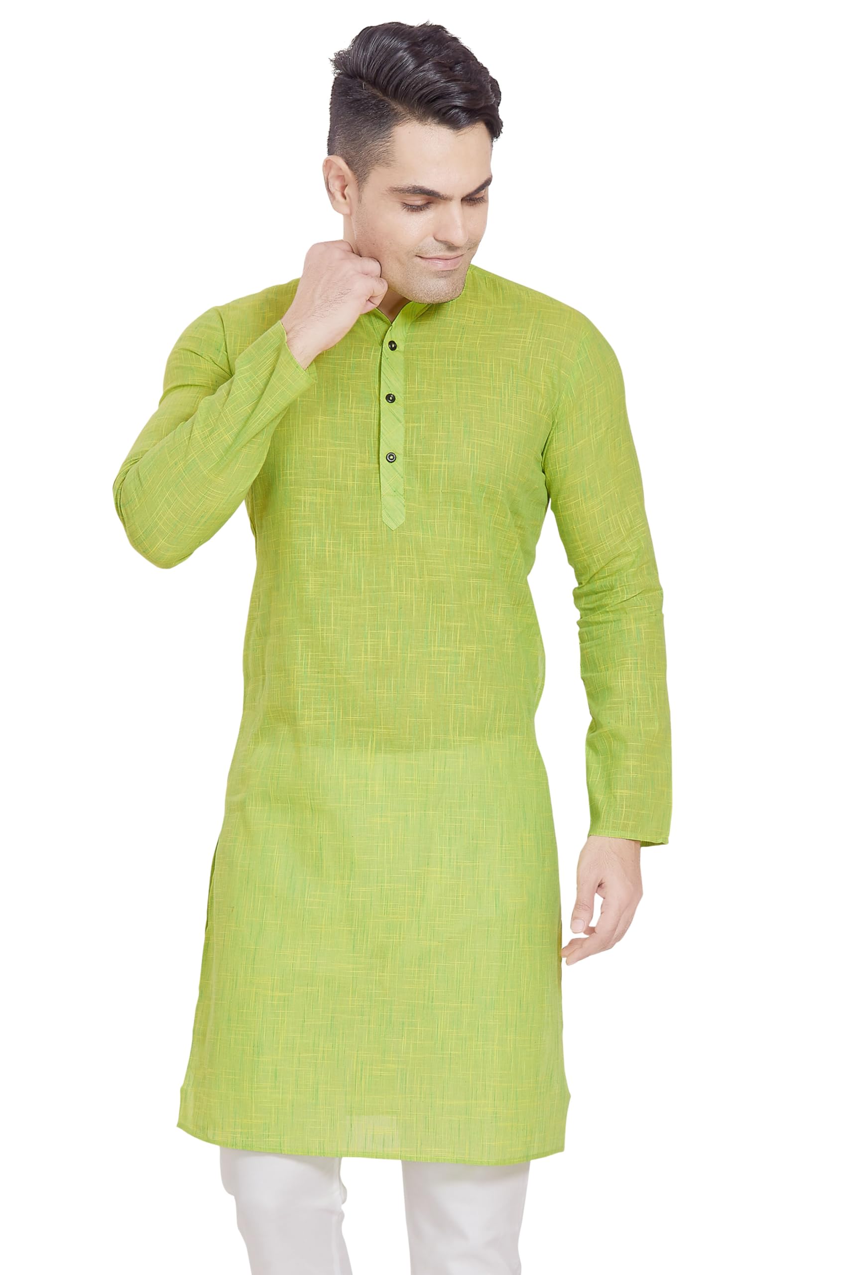 Divisive Men's Pure Cotton Only Regular Fit Long Kurta (Dkrt327_S_Neon Green)