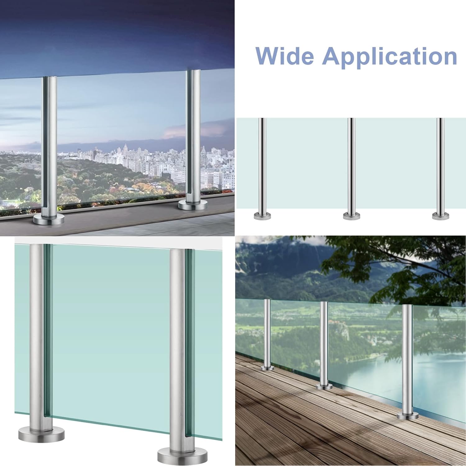 External Balcony Glass Railing Post, Stainless Steel Deck Platform Fencing Column with Hardware, 33.4" / 37.4" / 41.3" Tall (Color : End Post, Size : 105cm/41.3in)