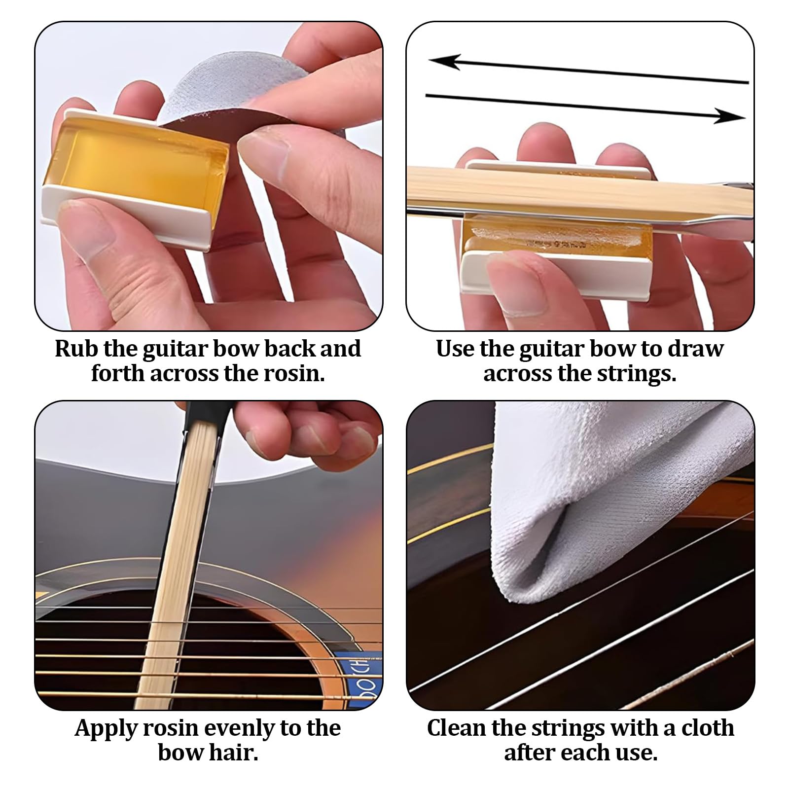 Arco Para Guitarra Acústica - Con Púas Integradas Y Pelo De Nailon - Diseño Doble Cara - Incluye Colofonia Y Bolsa