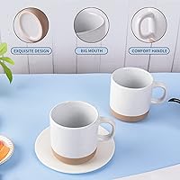 Vista 4 de Juego de tazas de café de 12 onzas para 6, tazas de té con asa para café, té, cacao, leche (blanco)