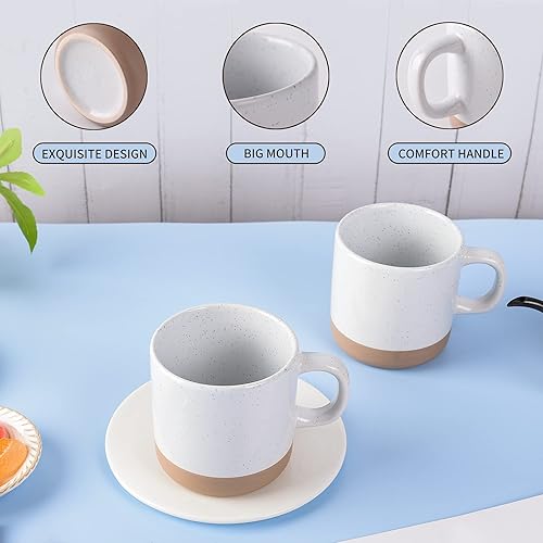 Miniatura 4 de BYCNZB Juego de tazas de café de 12 onzas para 6, tazas de té con asa para café, té, cacao, leche (blanco)