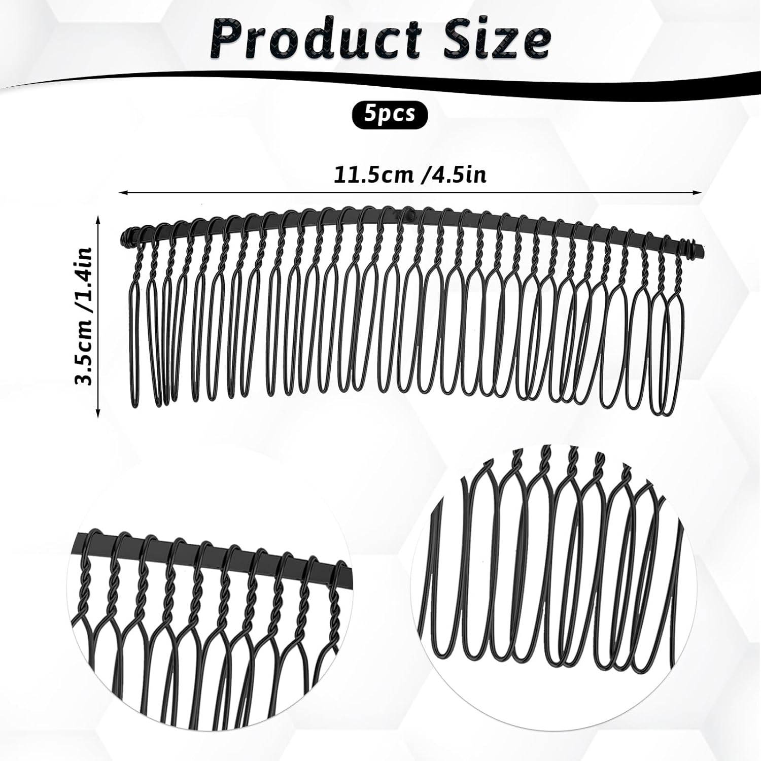 5 Pieces Black Metal Hair Comb Clip, 30 Teeth Wire Twist Hair Comb Large Wide Side Hairs Combs Bridal Wedding Veil Combs for Women Fine Hairstyle Accessories - Image 2
