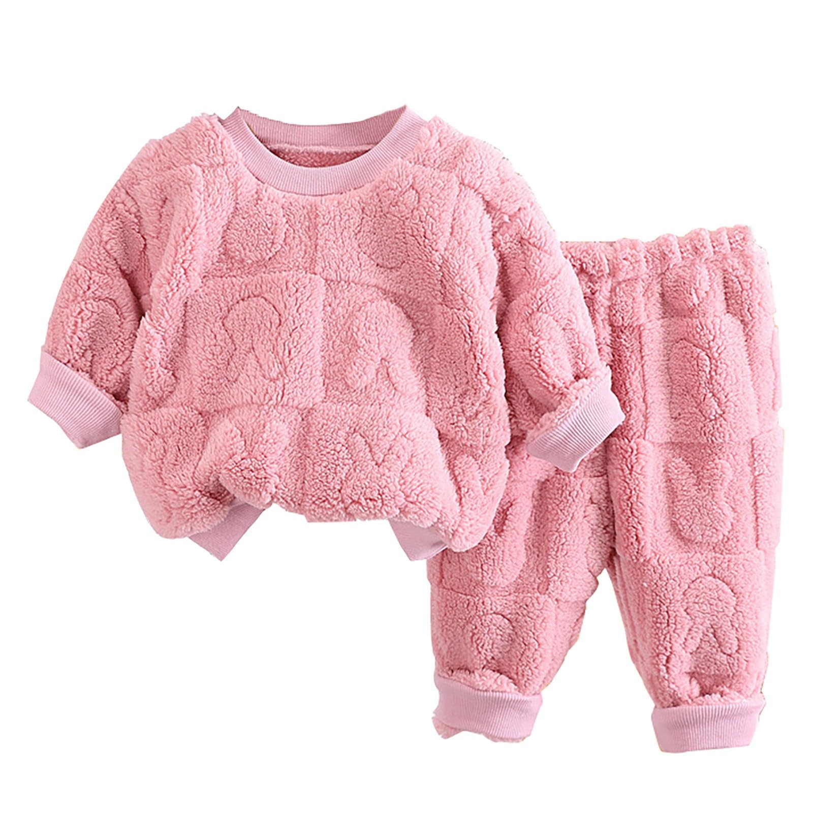 Baby Boys Girls Cute Bunny Sweatsuit 2 Piece Fleece Fuzzy Long Sleeve Sweatshirts Sweatpants Outfit Kids Warm Winter Clothes