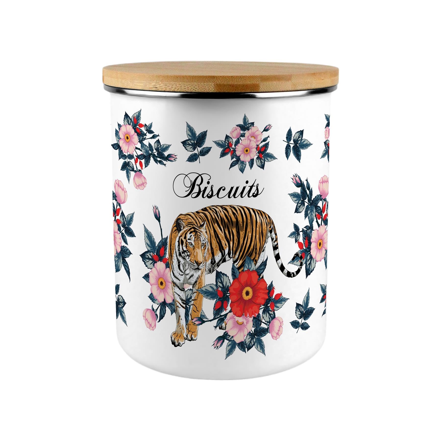 Purely Home Exotic Tiger Biscuit Storage Tin - 2.7L Extra-Large Kitchen Canister