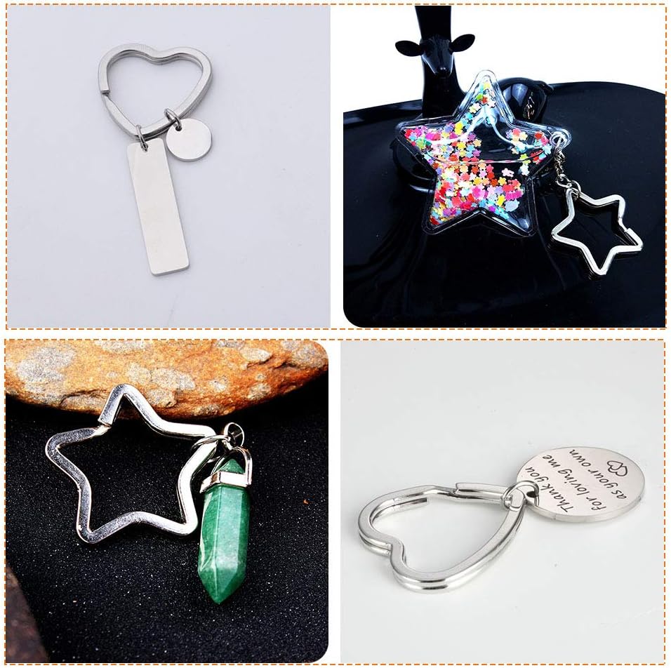 50pcs Star Shaped Split Key Rings for Craft,Heart Shaped Key Rings,Metal Split Key Rings for Home Car/Keys DIY Keychain Bulk Crafts/Key Accessories Connector/Lanyards(Sliver)