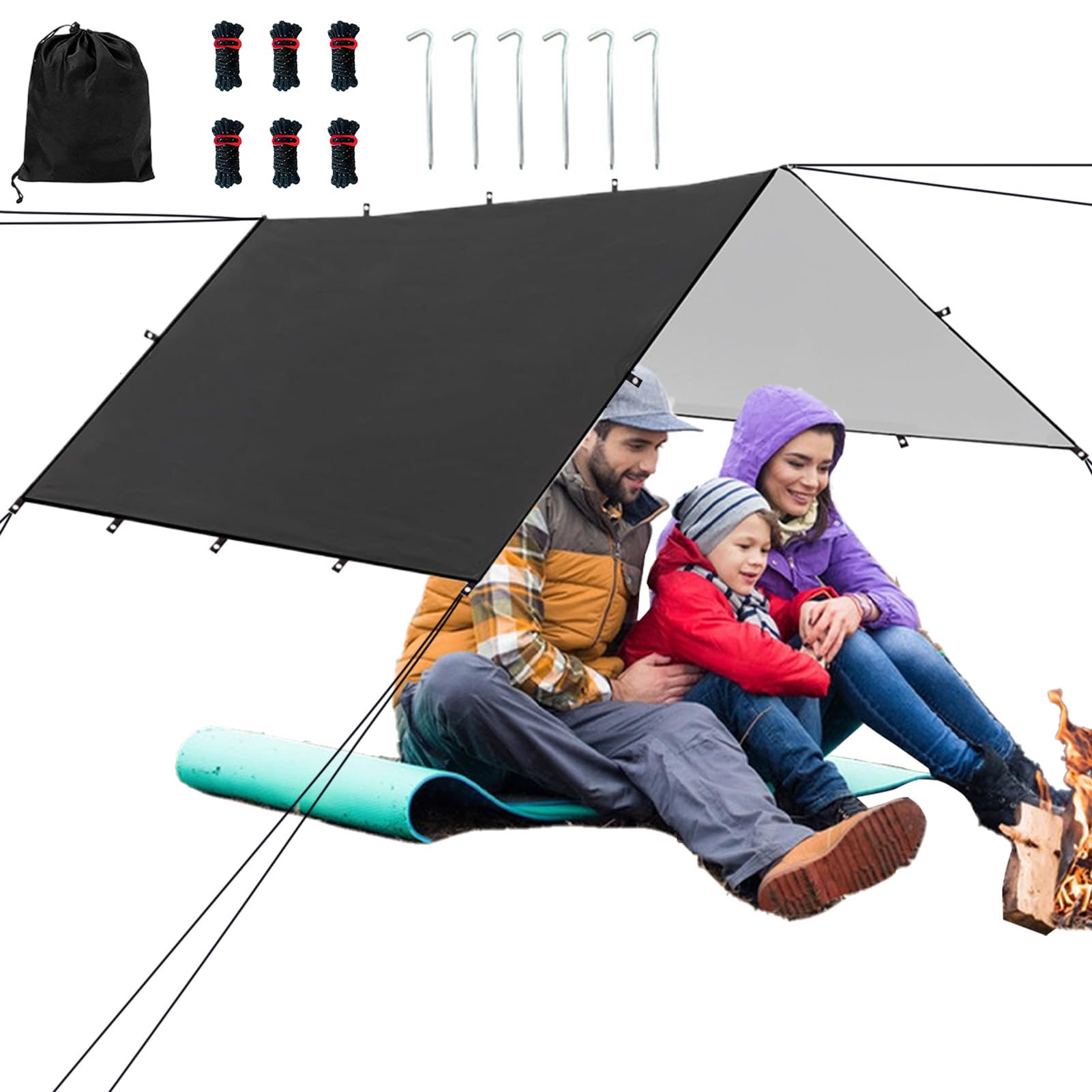 Bâche Imperméable pour Camping Abri de Randonnée | Toile Imperméable Portable pour Tente, Jardin, , Escalade, Survie et Plein Air