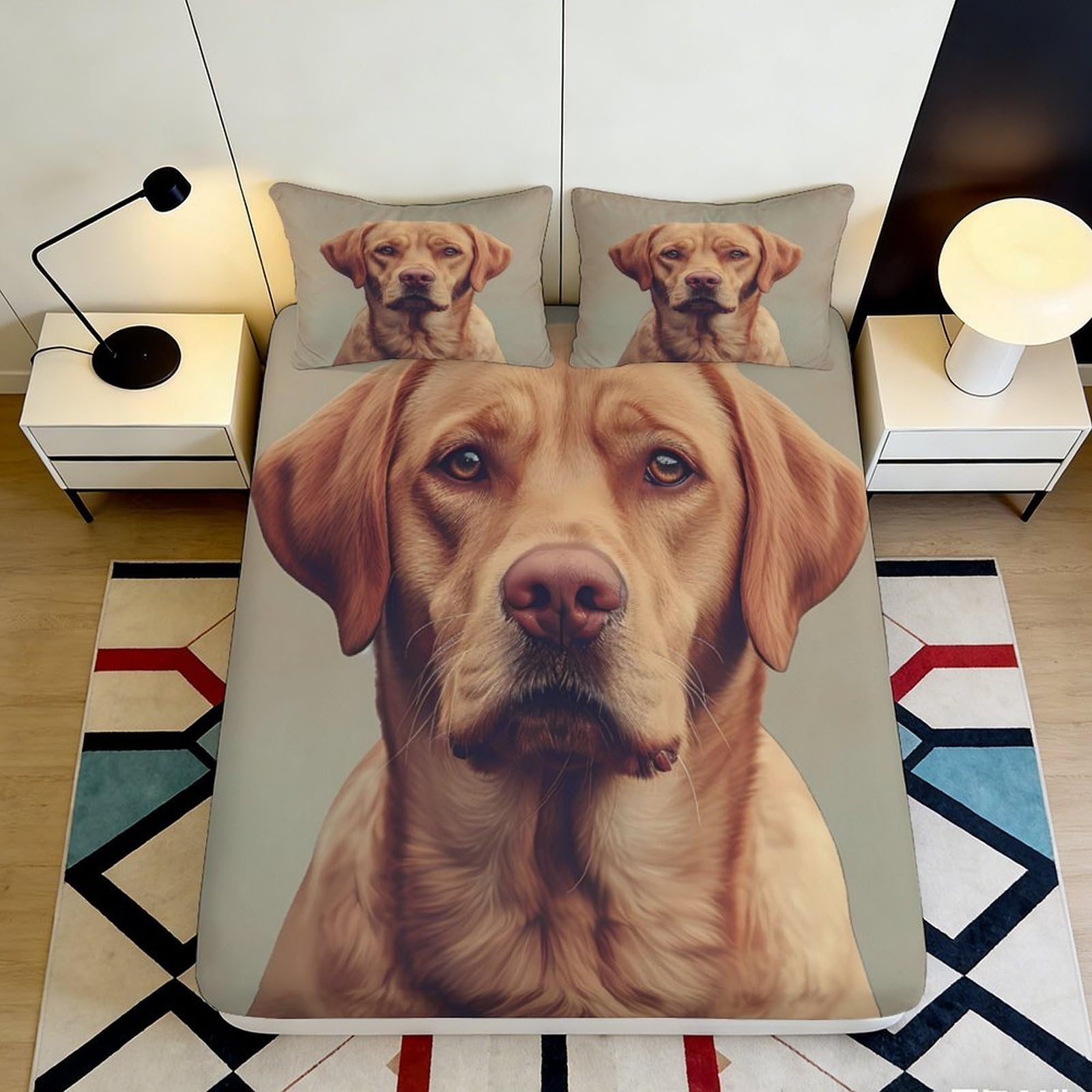 3D Printed Labrador Pattern Microfiber Fitted Sheet Deep Pocket Non-Slip Bedroom Bedding Labrador Mattress Fitted Cover 200x200x25cm 90x200x25cm