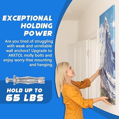 Miniatura 2 de AKKTOL Molly Tornillos para paredes de yeso para paneles de yeso, anclajes de pared huecos resistentes con herramienta de ajuste, kit de anclajes de