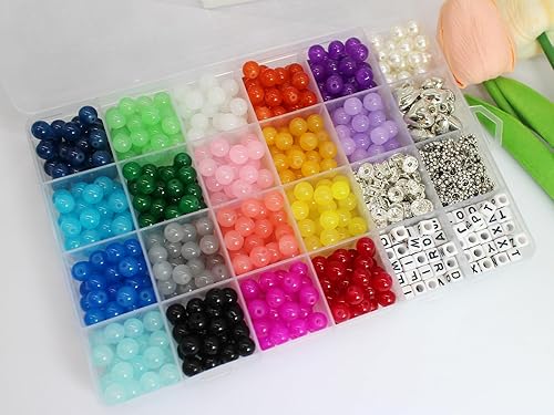 Miniatura 3 de PAMIR TONG 1000 cuentas de cristal de 0.315 pulgadas para hacer joyas, pulseras y suministros de cuentas, cuentas de jade imitativas, cuentas