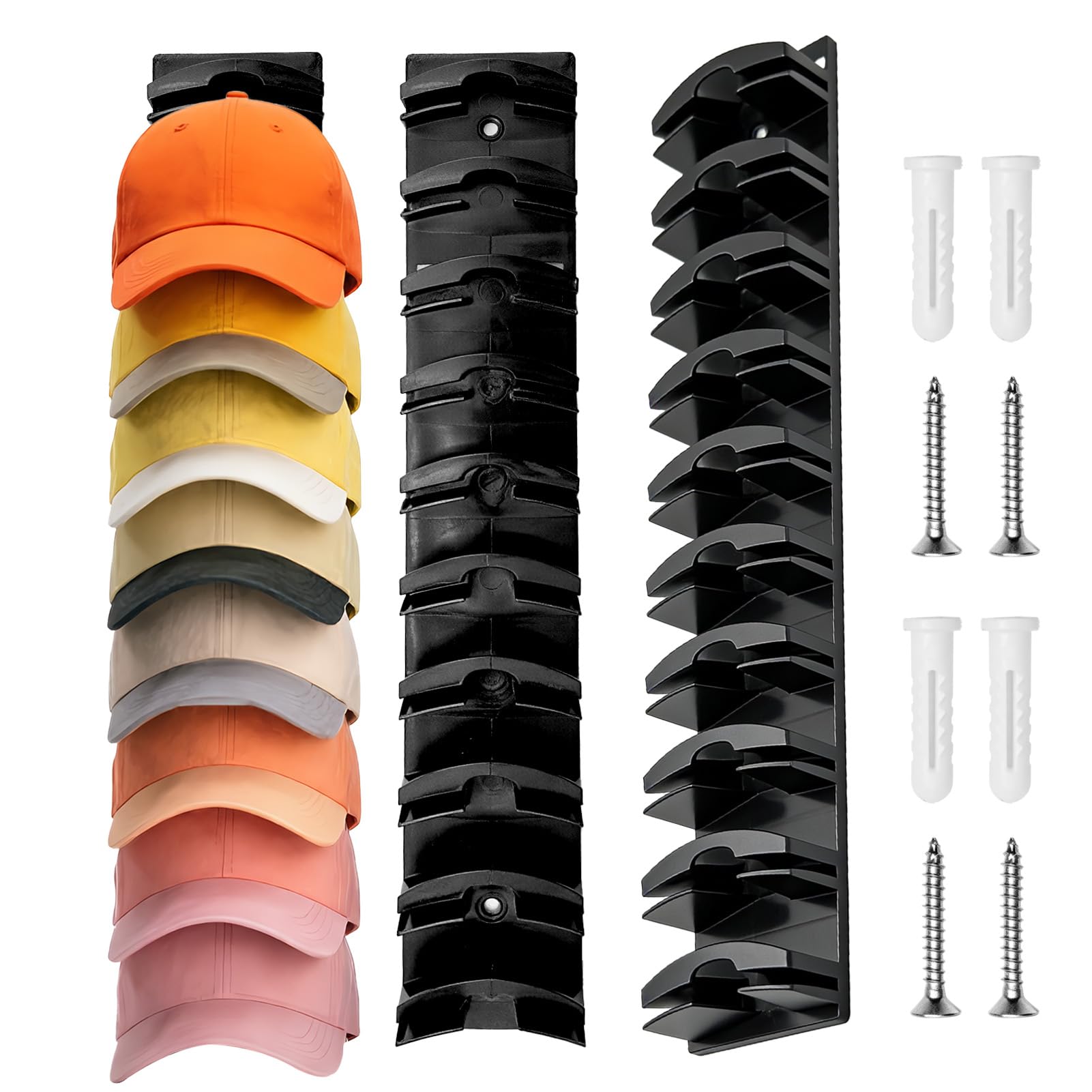 Snugcore 2 Pack Hat Organizer for Baseball Caps, Wall Mounted Cap Storage Rack with Adhesive, Holds 20 Hats Multi Layer Design for Door Closet Bedroom