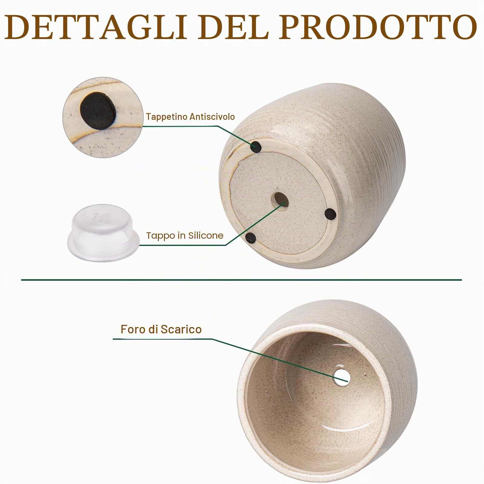 Oairse - Set da 2 vasi da fiori in ceramica, diametro 15 cm, con foro di drenaggio e tappo in silicone per piante da interno, decorazione retrò per set di contenitori da giardino per esterni, smalto