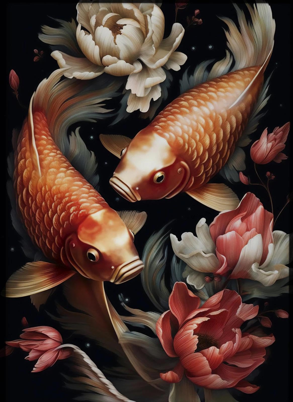 SHINERING Retro Carp Koi Fish Canvas Painting Wall Art Posters Prints Picture For Living Room Bedroom Office Decor A5 21X30Cm Unframed