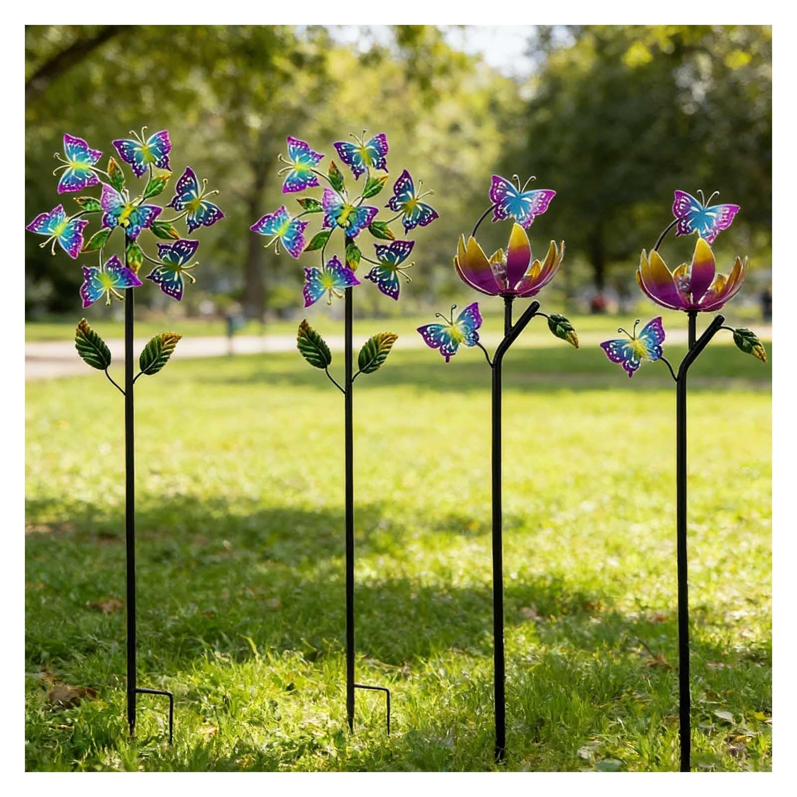 Papillon Sculptures Et Mobiles à Vent, Moulin a Vent 117cm/46in, 3D avec La Sculpture De Jardin Éolienne Solaire Multicolore pour Jardin Pelouse Patio Cour,A+B（4Packs）