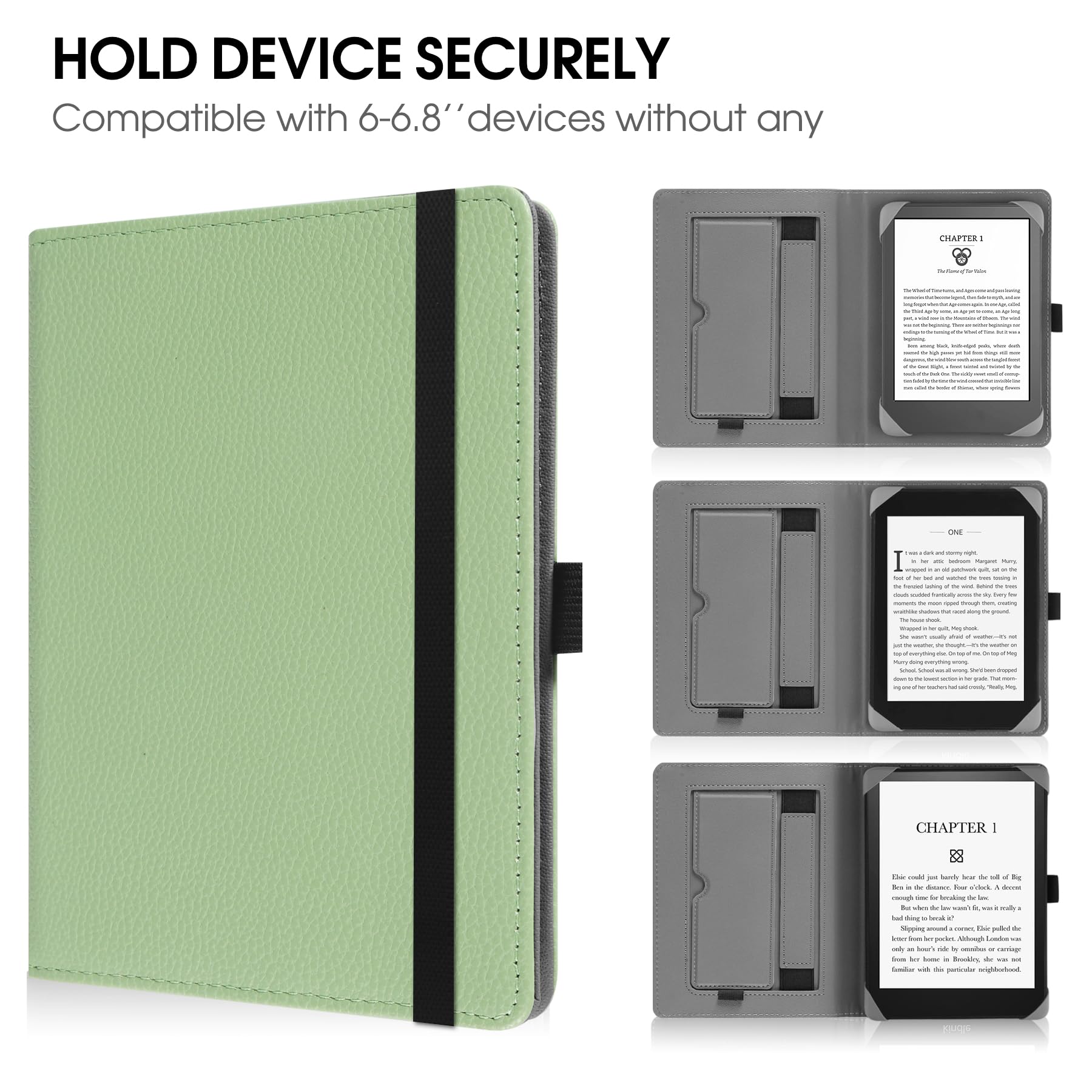HGWALP Universal Case for 6" eReaders, Folio Leather Stand Cover with Handstrap Compatible with All 6 inch Paperwhite/Kobo/Tolino/Pocketook/Sony E-Book Reader-Matcha - 5