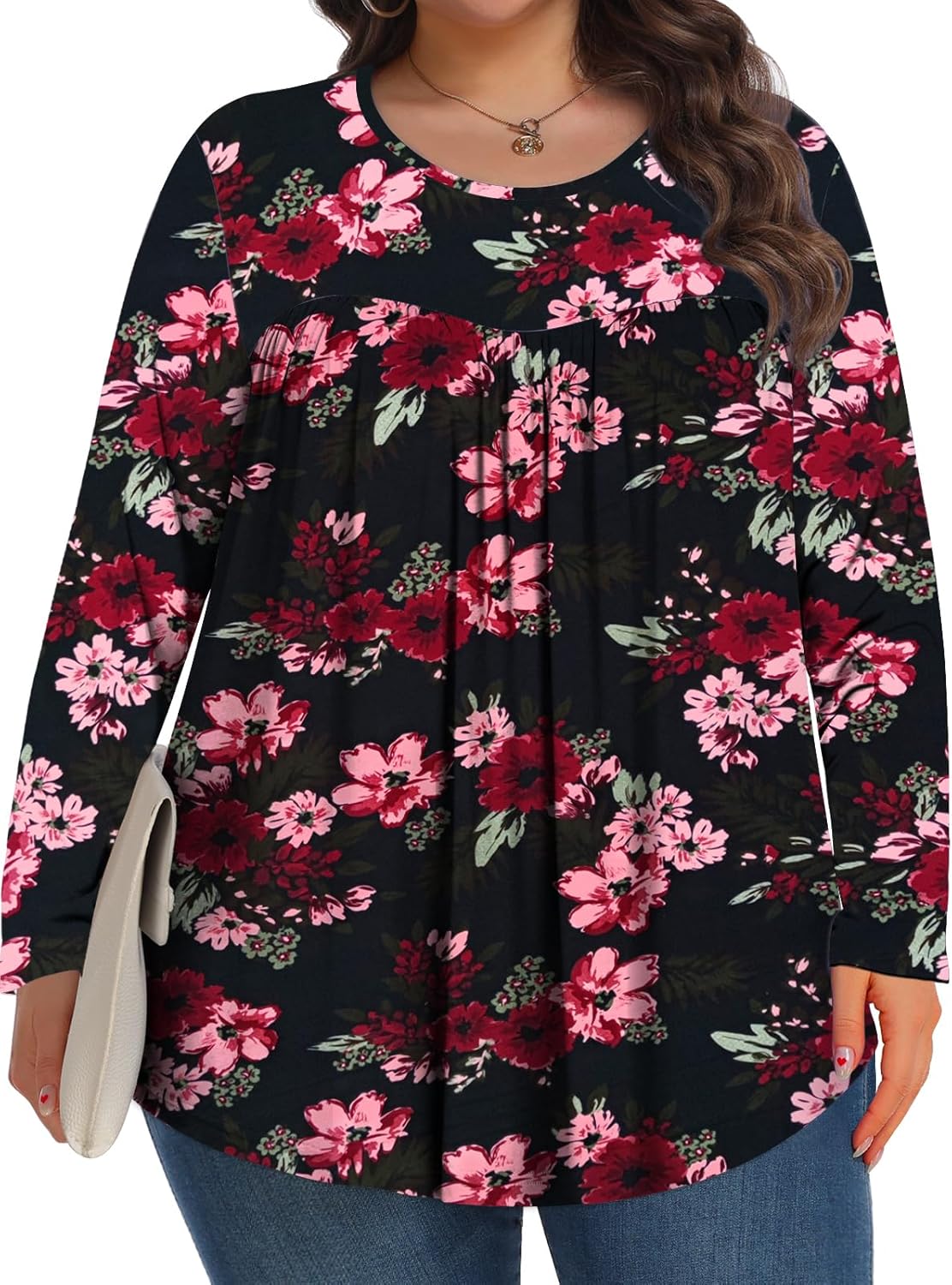 Plus Size Tops for Women Fall Long Sleeve Shirts Crew Neck Casual Loose Tunic Blouse 1X-5X - Image 3