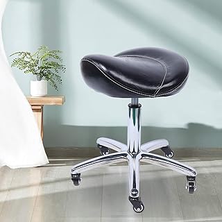 Taburete de silla de ruedas hidráulico ajustable 40-60 cm con ruedas para oficina, hogar, salón, spa, estudio, negro, piel sintética, superficie de taburete + base de metal