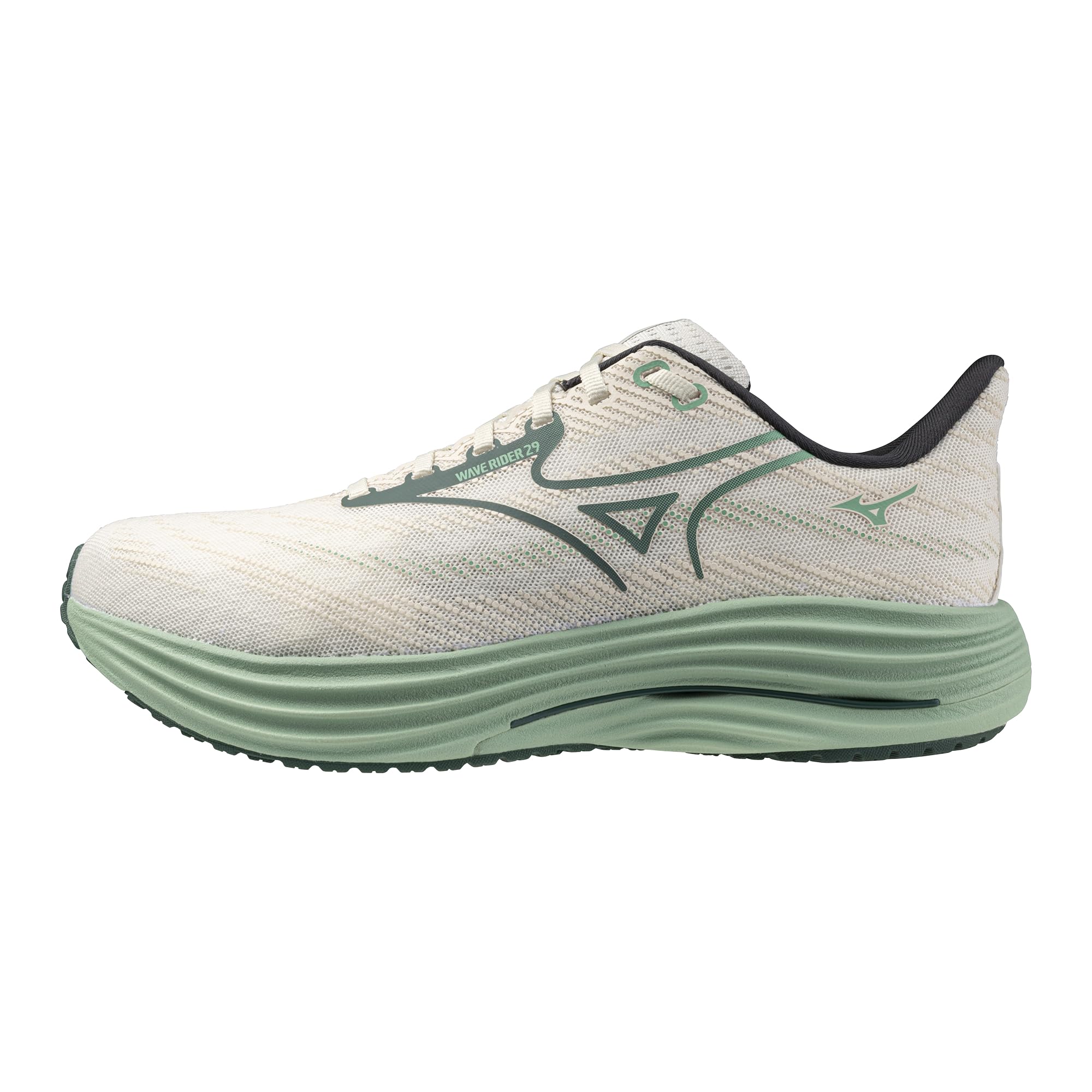 Mizuno Wave Rider 29 Mens Running Shoe, White-Bistro Green, 8 UK