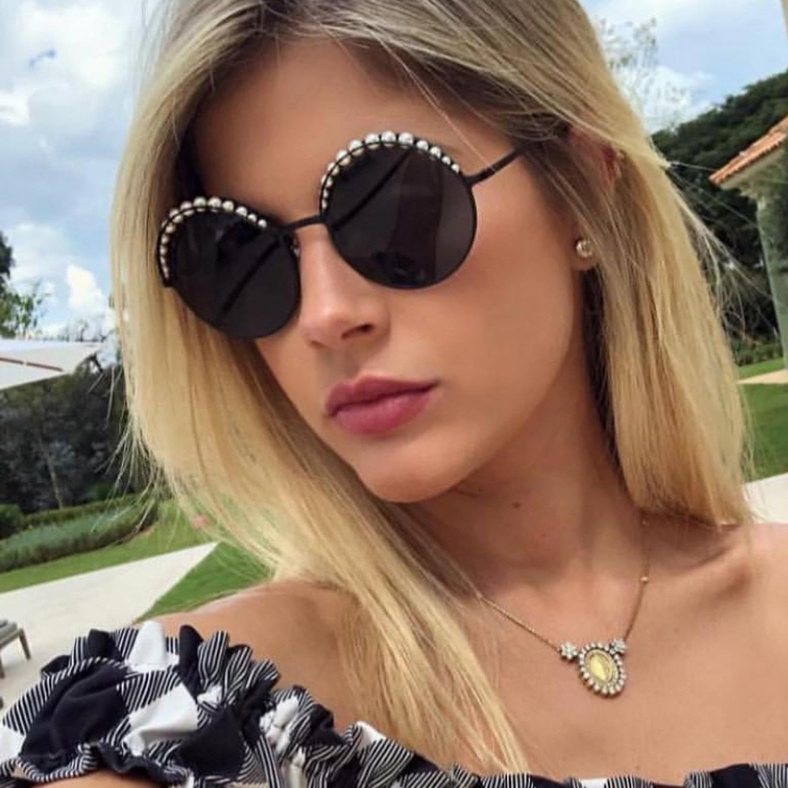 NOGRAX Okulary przeciwsłoneczne perły okrągłe okulary przeciwsłoneczne damskie moda marka lustrzane okulary przeciwsłoneczne damskie okulary damskie