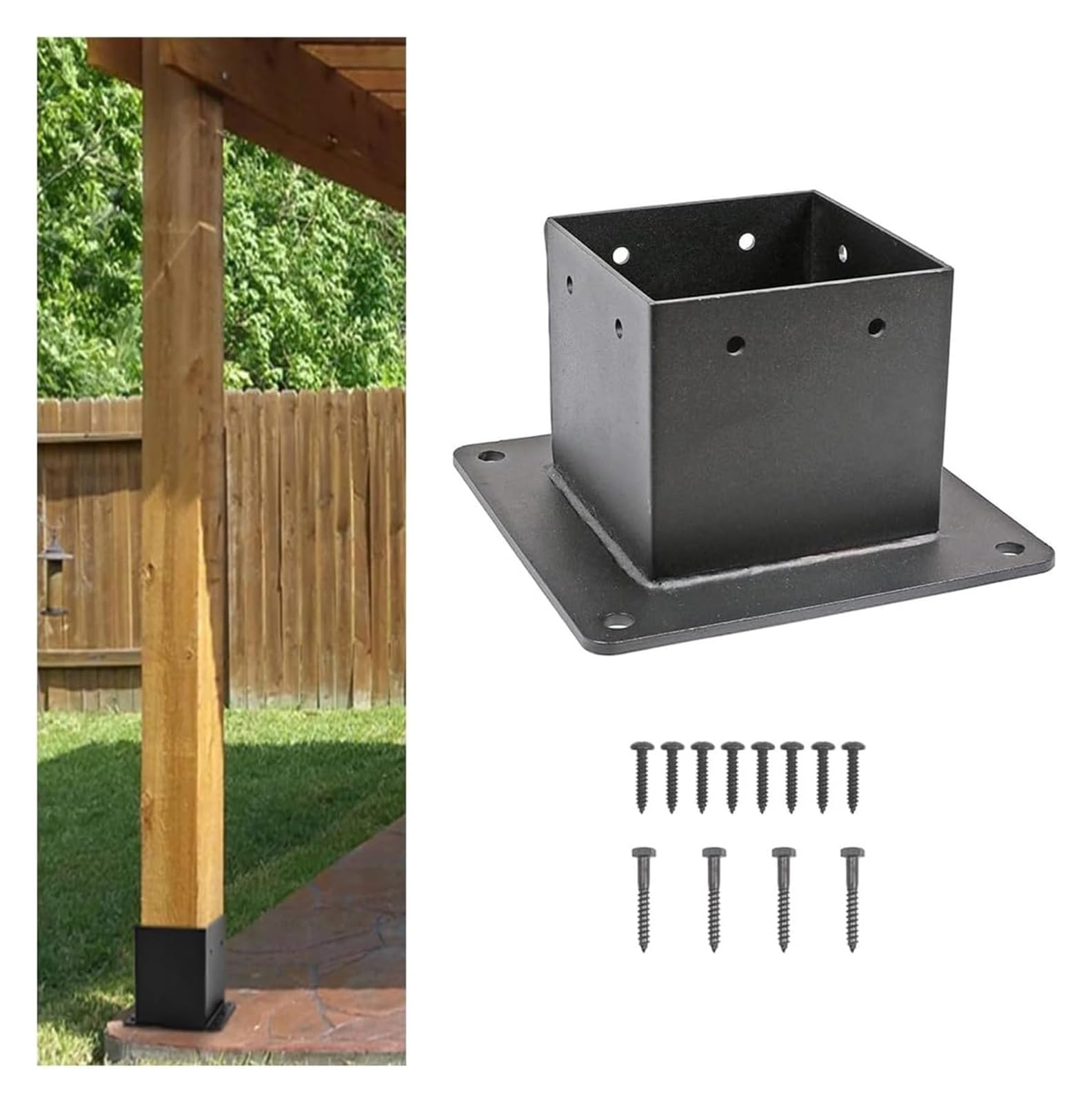 Fence Posts， 4x4 Post Base Heavy Duty Anchor Thick Steel Matte Black Posts Brackets for Deck Fence Mailbox Pergola(1pc)