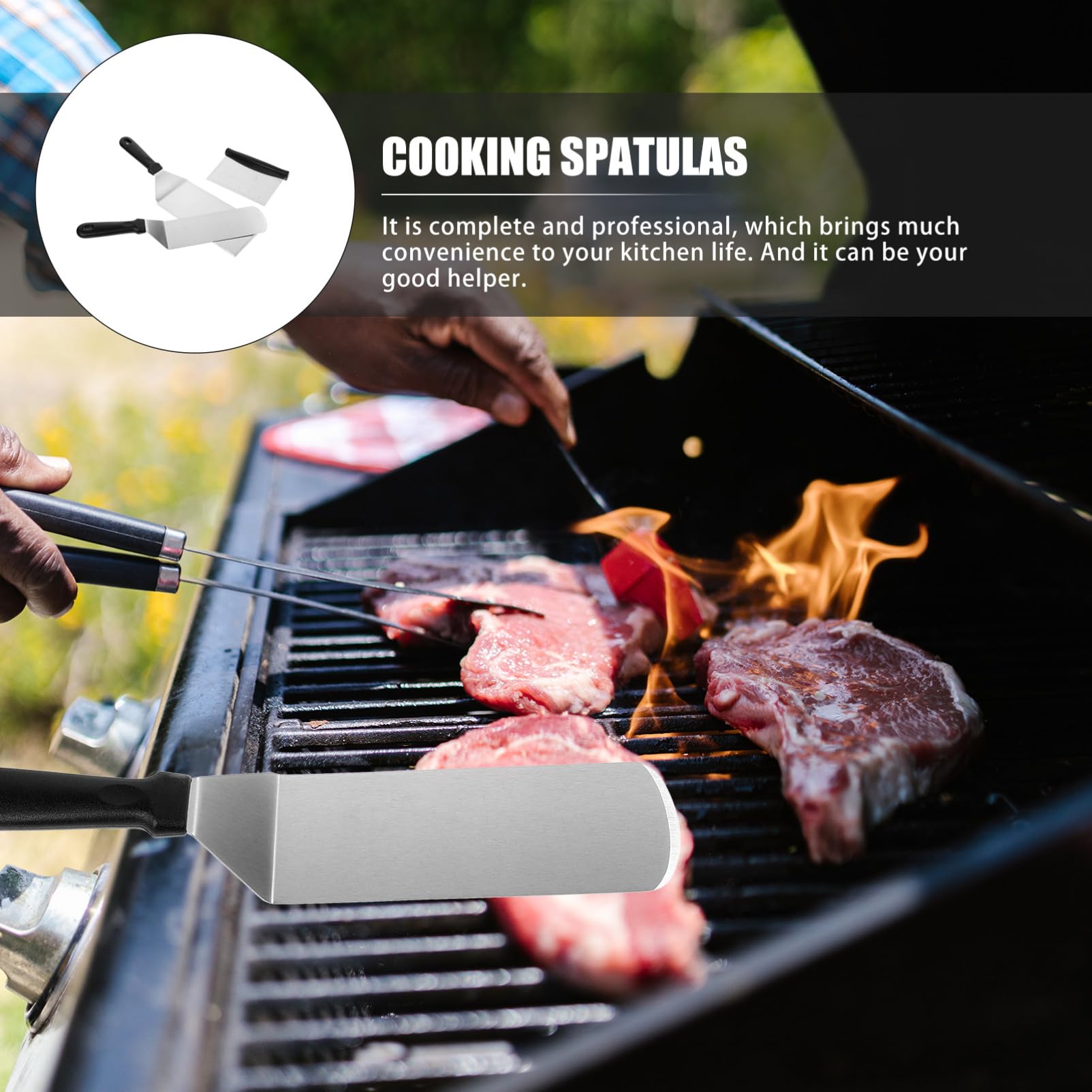 Spatole da Cucina in Acciaio Inossidabile Manico in Plastica Pala per Bistecca Portatile per Barbecue e Fornello Utensili da Cucina Resistenti per Uso Esterno e Indoor