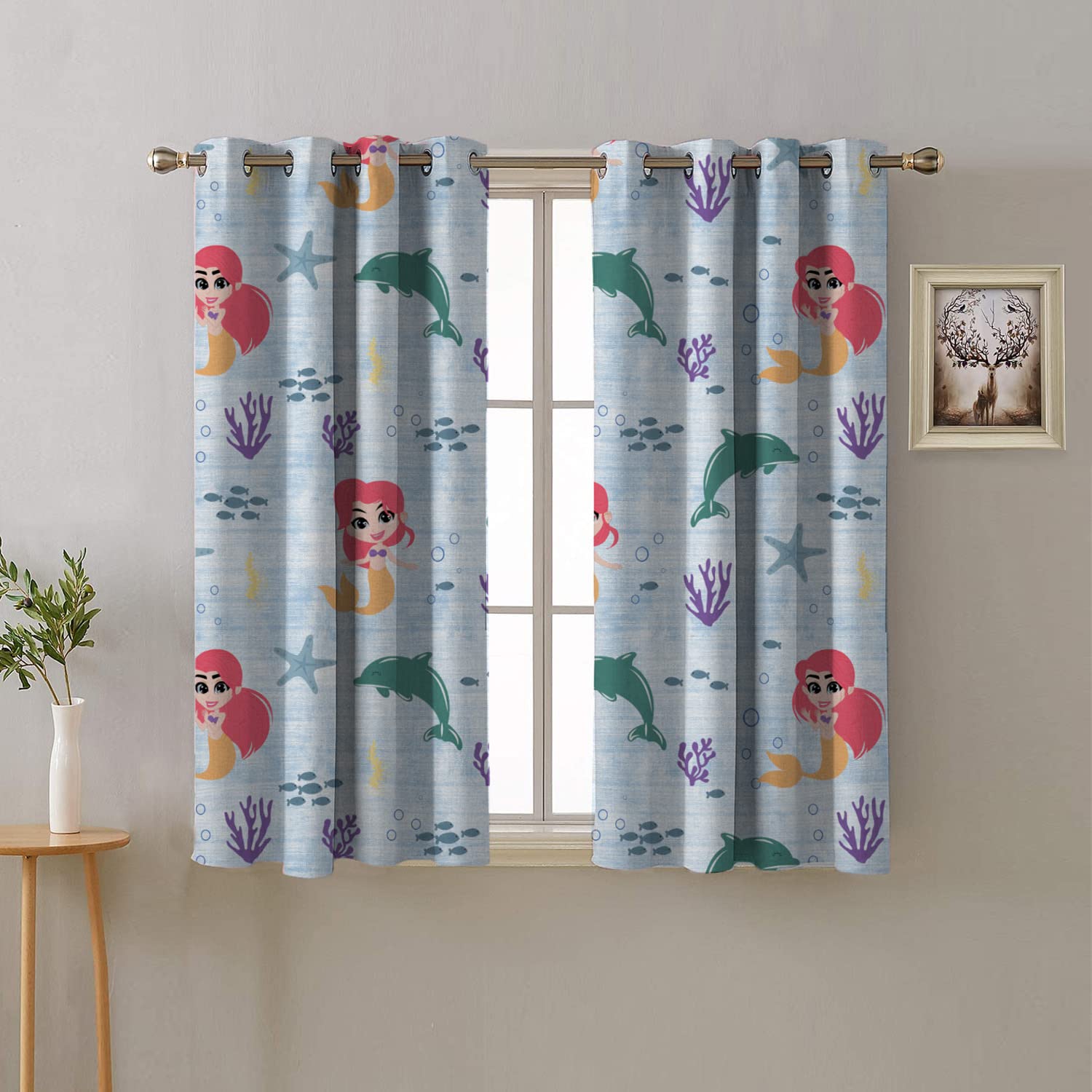 SPACES DRAPE STORY Polyester Digital Mermaid Printed Room Darkening Opaque Curtains For Kids Room, Set Of 2 5Ft Grommet Window Curtains - Blue (B0C37D958J) Amazon Price History, Amazon Price Tracker