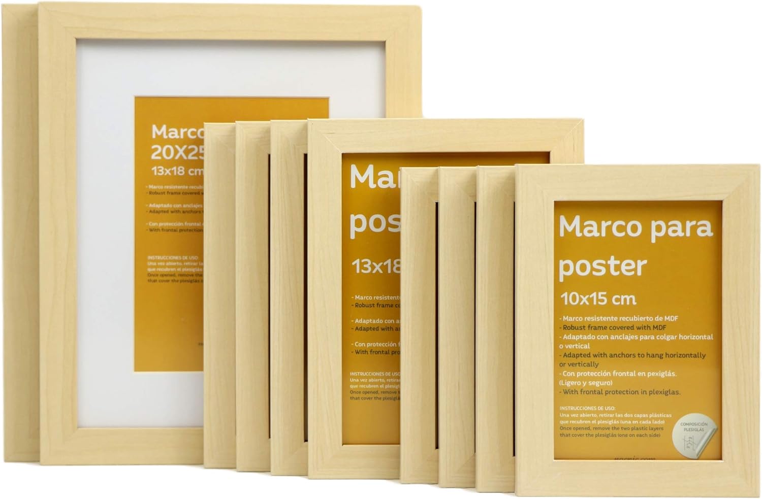 Nacnic Set of 10 Classic Wood photo frames to protect and display