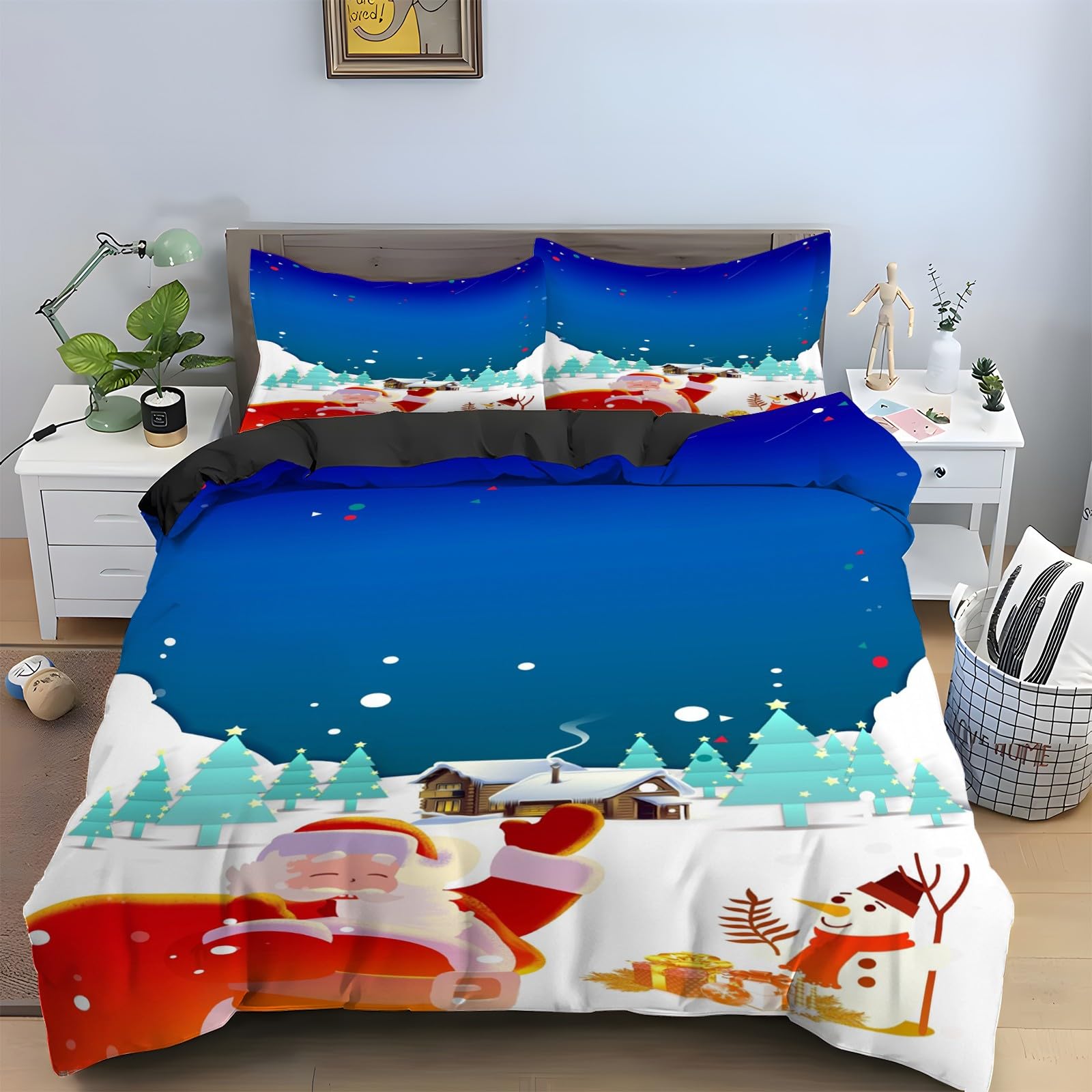 Ensemble de literie Noël 3 pièces 90x190 avec housse de couette douce et zippée microfibre
