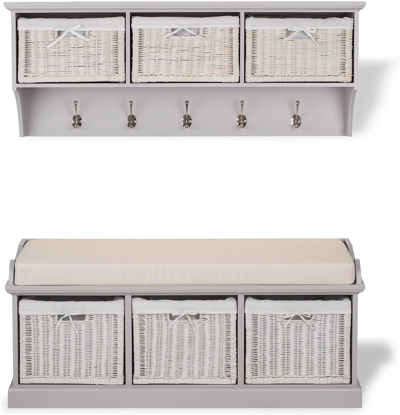 Tetbury Large Truffle Hallway Storage bench and coat rack with 3