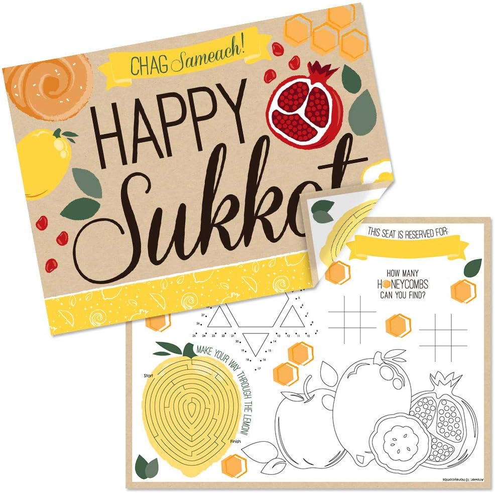 Big Dot of HappinessSukkot - Paper Sukkah Jewish Holiday Coloring Sheets - Activity Placemats - Set of 16