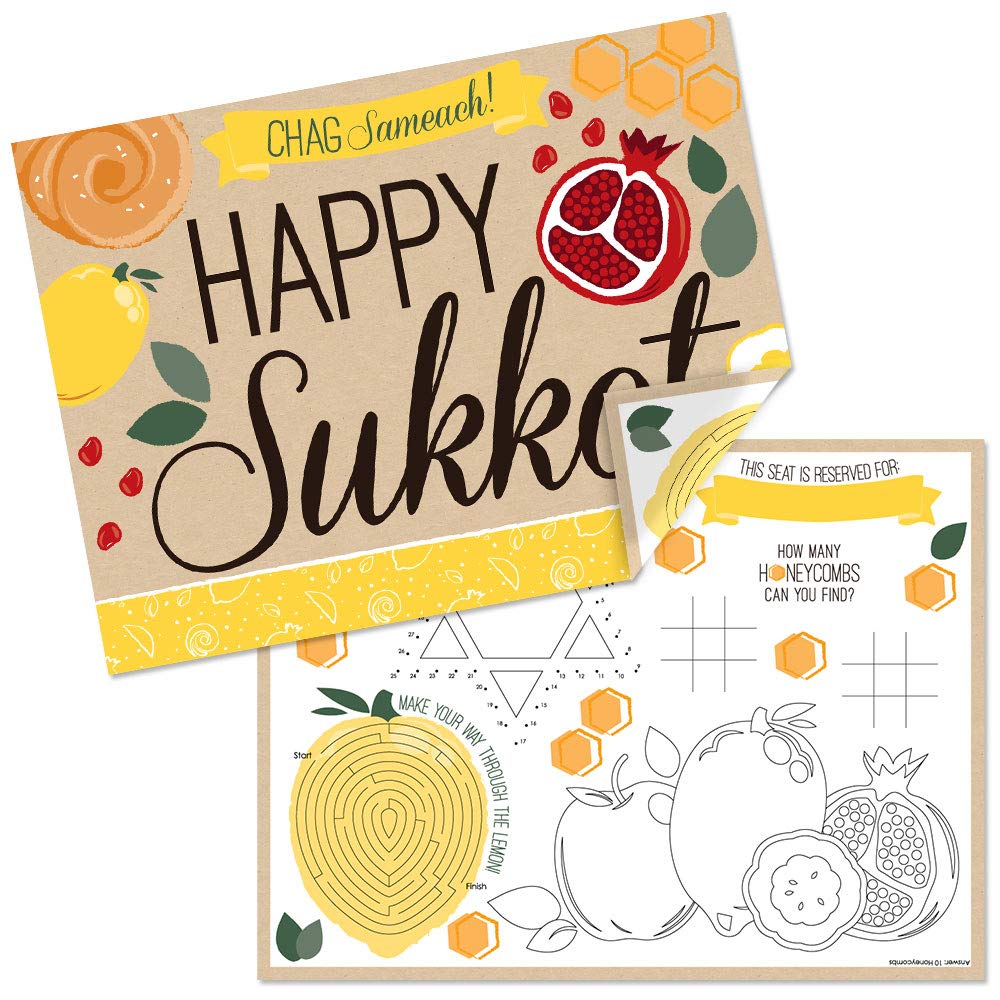 Big Dot of HappinessSukkot - Paper Sukkah Jewish Holiday Coloring Sheets - Activity Placemats - Set of 16