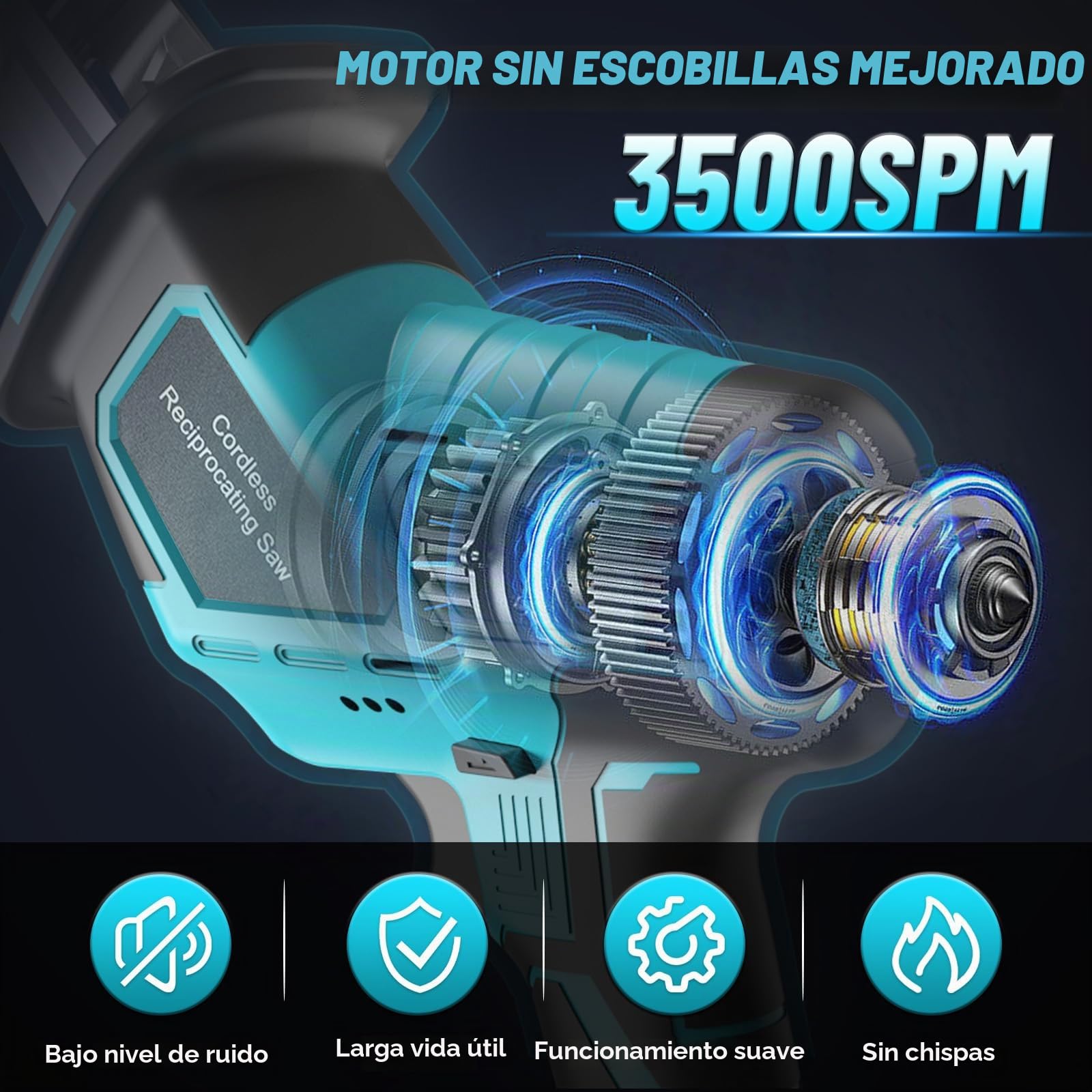 Yofuly Sierra de Sable Compatible con Baterías Makita de 18V, Sierra Alternativa Eléctrica 2 * 3000Ah Baterías, 3000RPM 4 Hojas de Sierra Portátil para Madera PVC de Corte