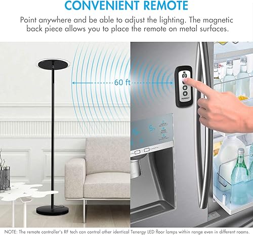 Miniatura 3 de Tenergy Torchiere - Lámpara de pie LED regulable, control remoto de 30 W (equivalente a 150 W), parte superior ajustable de 90, compatible con