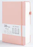 Diário pontilhado com 366 páginas numeradas, diário A5 com papel quadriculado de 100 g/m2, capa dura de couro, para mulheres, homens, anotações escolares, diário de trabalho, 14,5 x 21 cm Blush