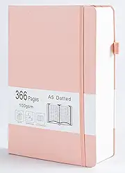 Diário pontilhado com 366 páginas numeradas, diário A5 com papel quadriculado de 100 g/m2, capa dura de couro, para mulheres, homens, anotações escolares, diário de trabalho, 14,5 x 21 cm Blush
