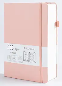 Diário pontilhado com 366 páginas numeradas, diário A5 com papel quadriculado de 100 g/m2, capa dura de couro, para mulheres, homens, anotações escolares, diário de trabalho, 14,5 x 21 cm Blush