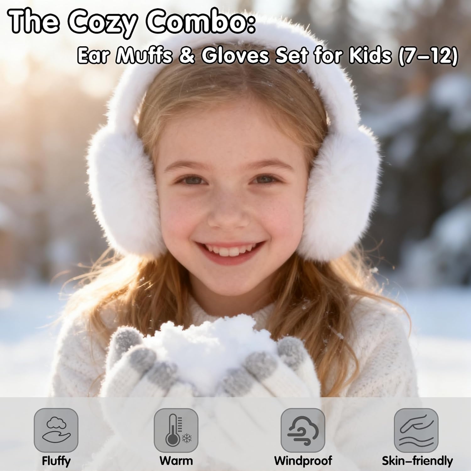 BEARAE Winter Ear Muffs Gloves Set, Fuax Fur Earmuffs with Glove, Foldable Fluffy Ear Warmer Muff for 7-12T Kids Girls Boys - Image 6
