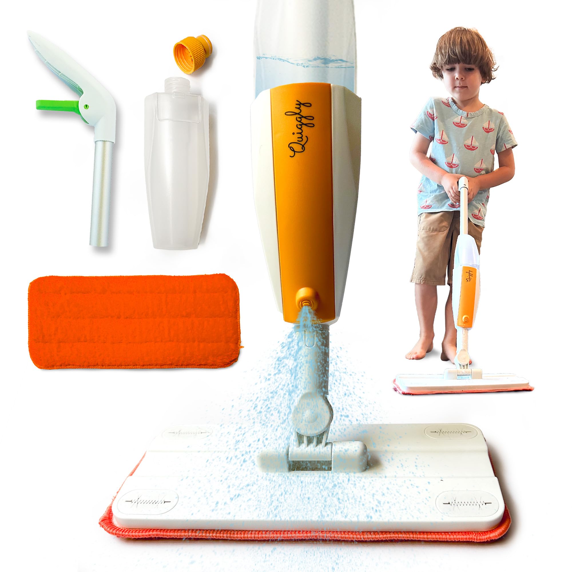 Quiggly Toy Spray Mop for Kids - Toddler Cleaning Set with Real Water Sprayer - Montessori Cleaning Set Mini Sweeper - Educational and Fun Kids Mop - Squeeze and Spray