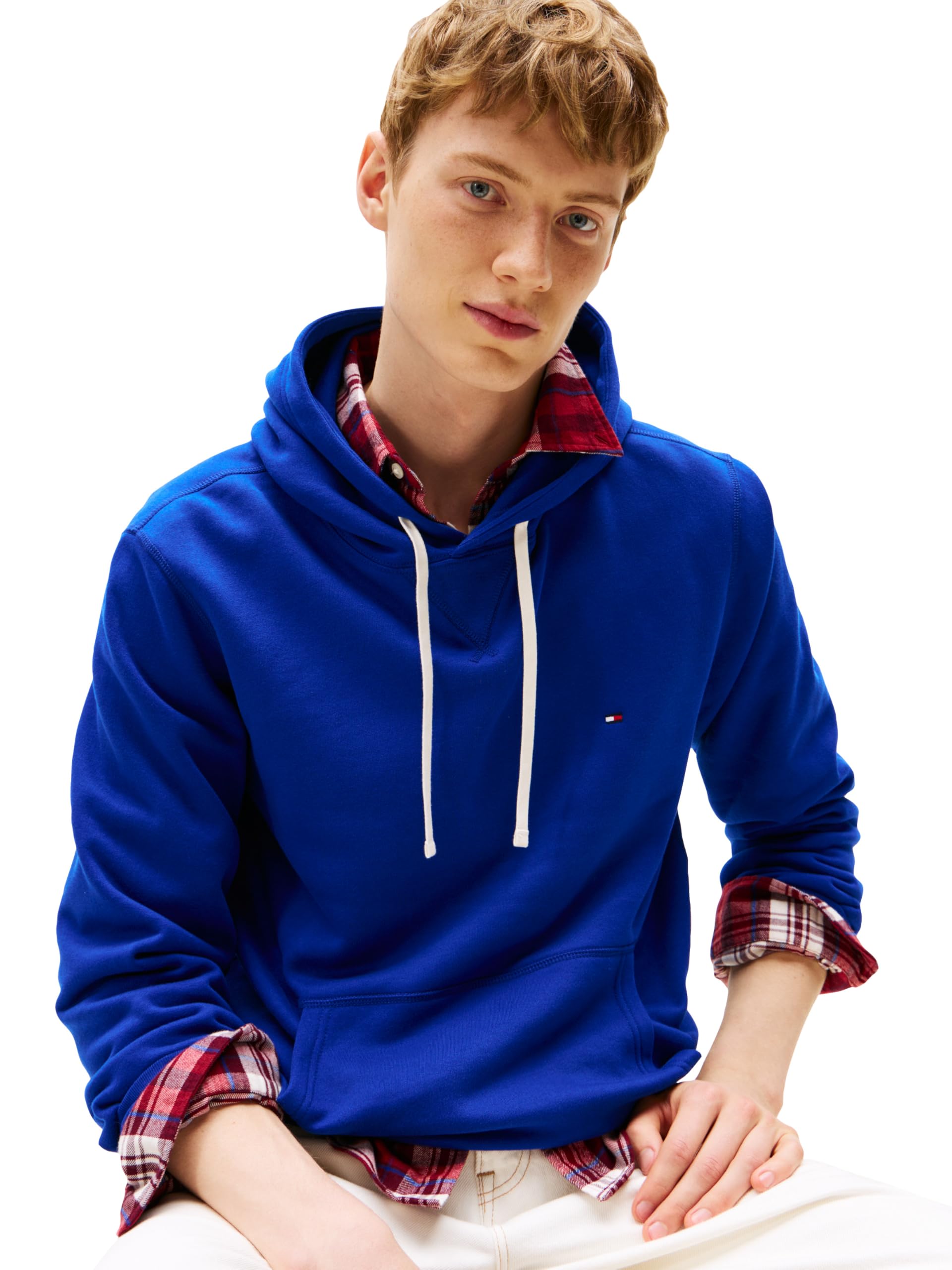Tommy Hilfiger Męska bluza z kapturem z litego polaru o średniej wadze, dostępna również w dużych i wysokich rozmiarach, Klin niebieski, M