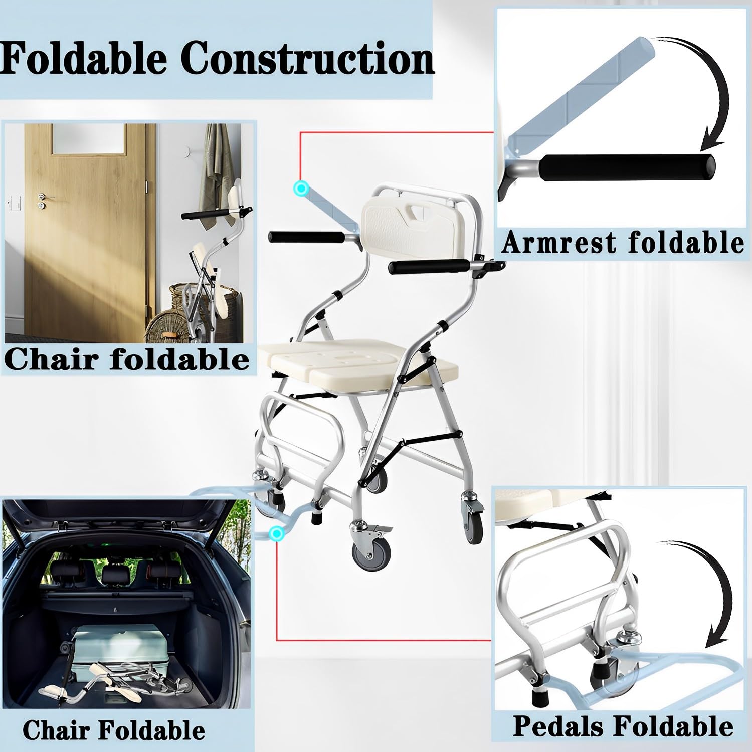 Silla de Ducha con Ruedas para Personas Mayores Plegable