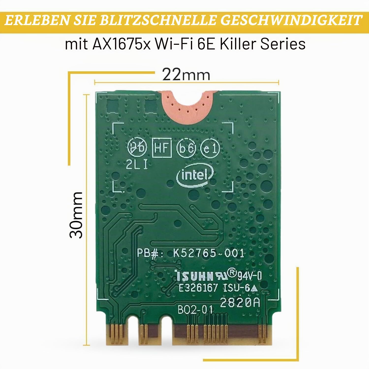 AX1675x Killer Series Upgraded WiFi 6E Adapter | Gaming WiFi Adapter | M.2 Wifi Card | 2.4 Gbps WiFi for PC | Supports Bluetooth 5.3 & Intel, AMD with Windows 10+, Linux (AX1675x)
