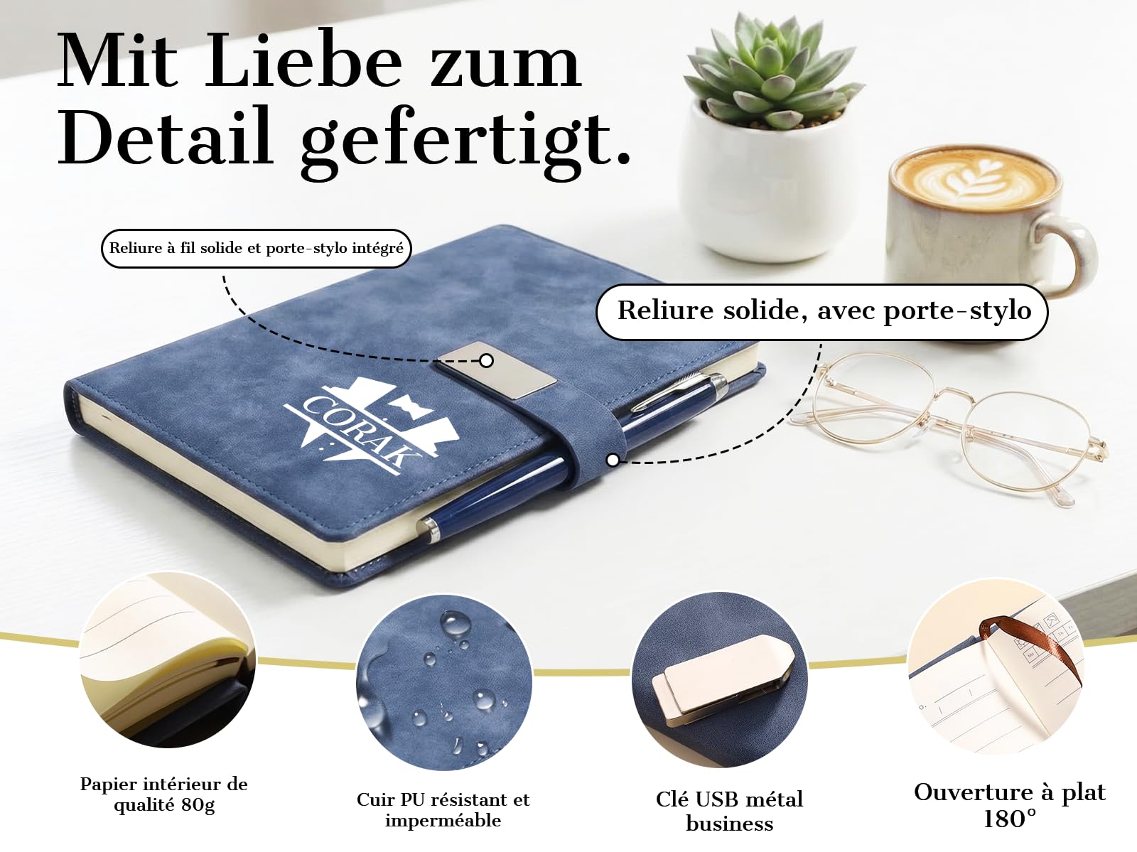 Personalisiertes A5 PU Leder Notizbuch Set mit Stift -Tagebuch als Geschenk für Kollegen,Männer & Frauen, zum Abschied,Geburtstag oder neuen Job (Schwarz, Ohne USB-Stick)