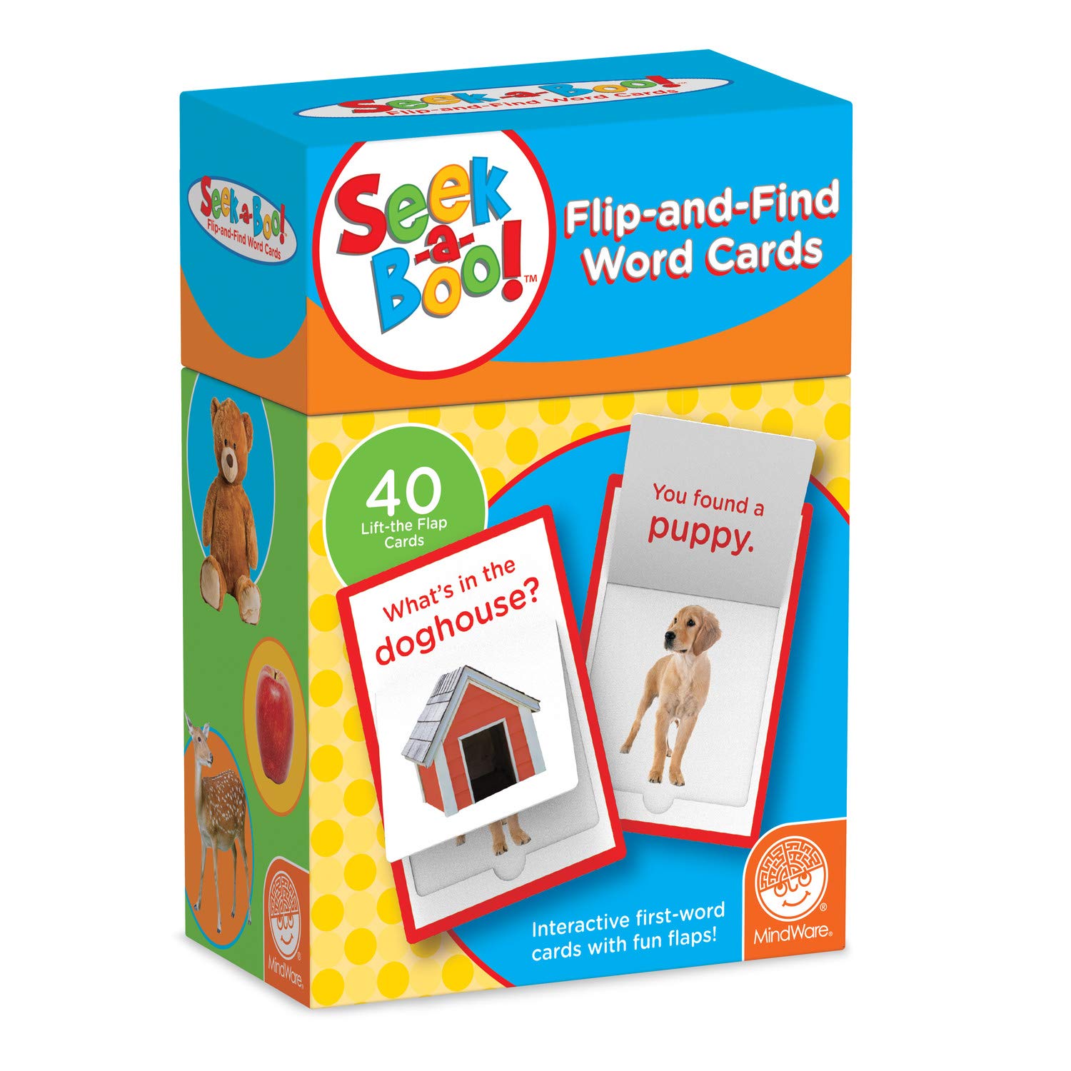MindWare Seek-A-Boo Flip-and-Find Word Cards - Early Learning Resources for Toddlers & preschoolers - Great for Home or daycares - 40 flashcards & Parent Guide- Ages 3 Months+