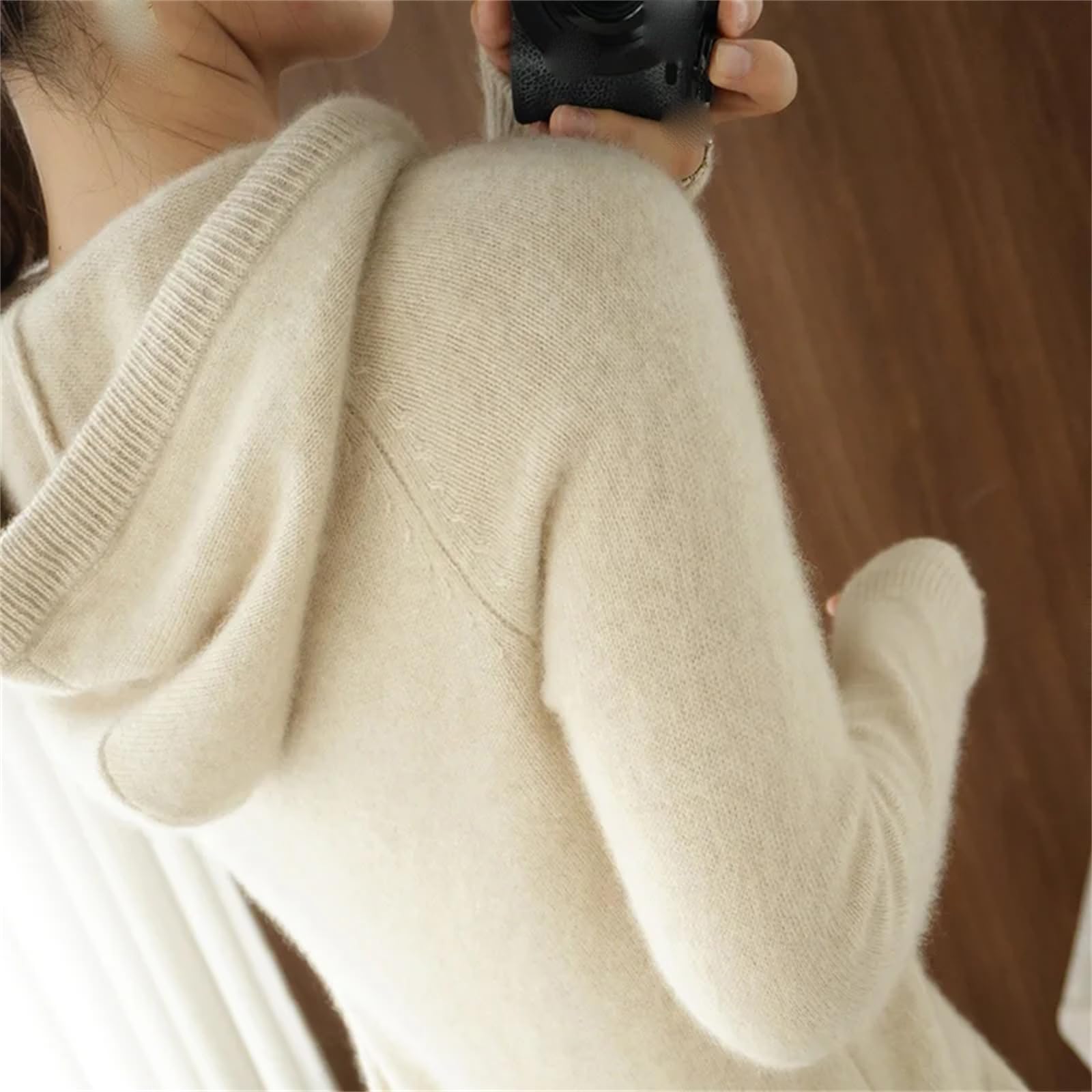 Yeuyyben Maglione da donna in lana merino capispalla con cappuccio colletto pullover invernale fondello maglieria casual caldo morbido top arancione, Arancione, XL
