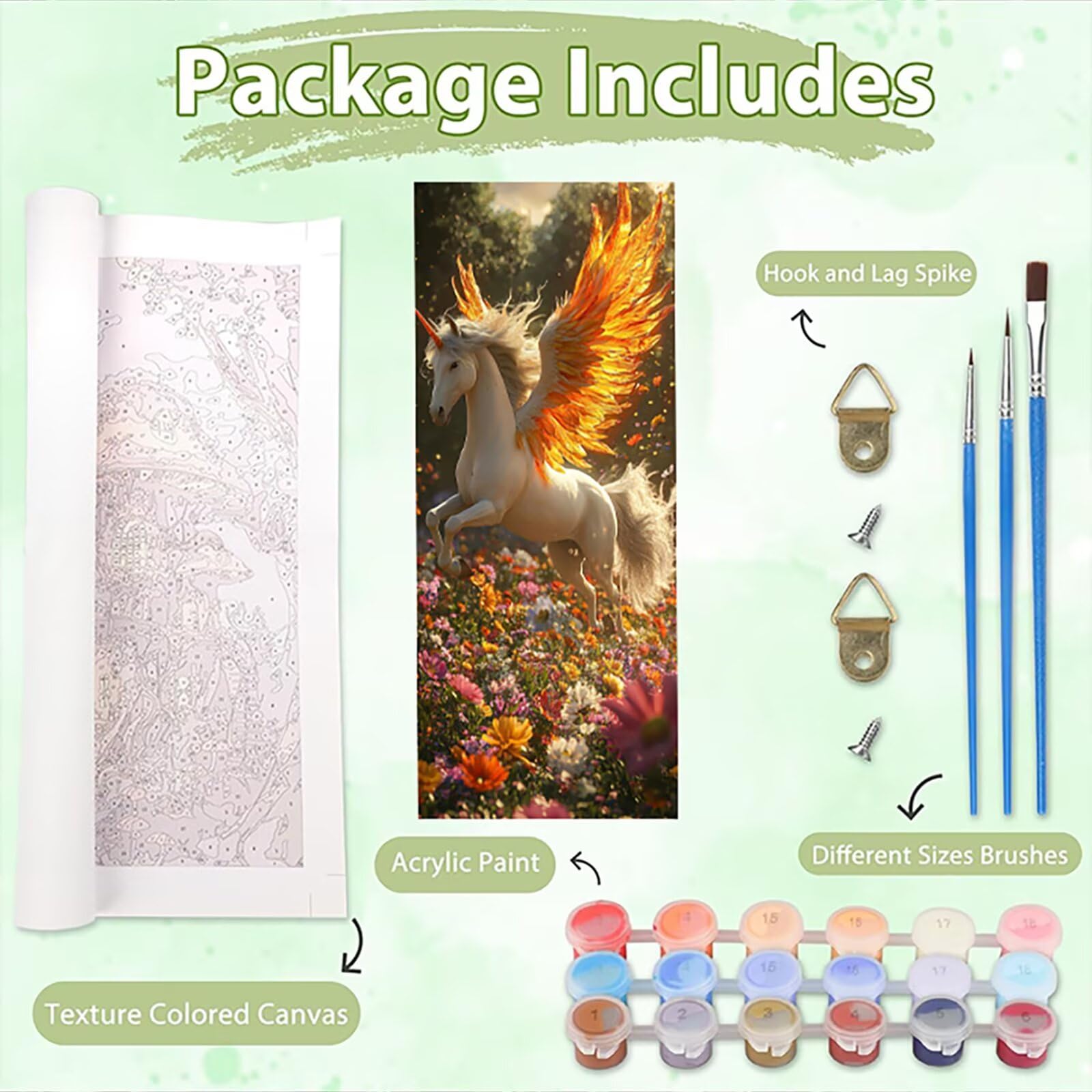 Malen Nach Zahlen 50x150cm Leinwand Einhorn Malen Nach Zahlen Erwachsene mit Ohne Rahmen, DIY Kreativ Set für Erwachsene mit Pinseln und Acrylfarbe, Zimmer Deko Blume Landschaft Geschenk, P0M-866