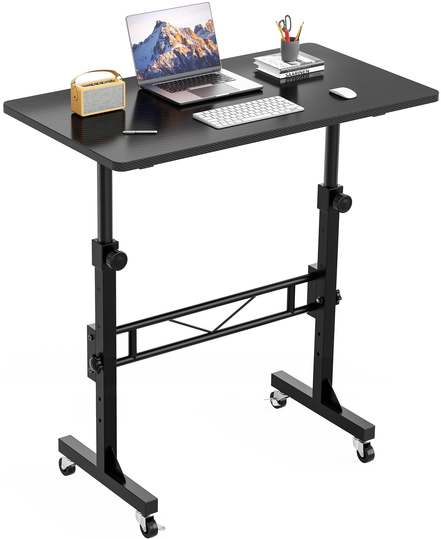 HOMIDEC Height Adjustable Standing Desk, 80x40cm Mobile Small Desk, Portable Home Office Computer Desks with Wheels, Modern Simple Style Desks for Bedroom, Living Room, Office, Black — image 1
