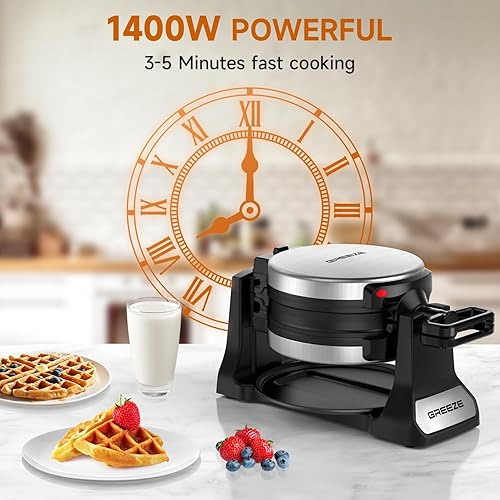 Miniatura 3 de waflera belga doble 180°Flip, plancha para gofres de 1400 W, 8 rebanadas, platos giratorios y antiadherentes con bandeja de goteo extraíble para una